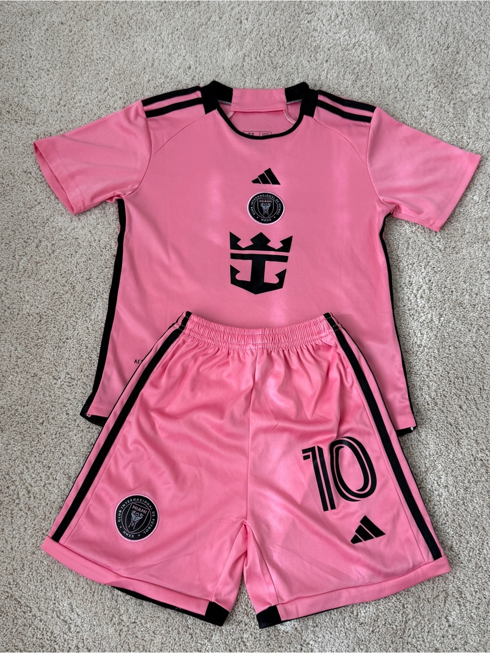 Adidas Miami Messi Pink & Black Kids Soccer Jersey and Shorts Kit
